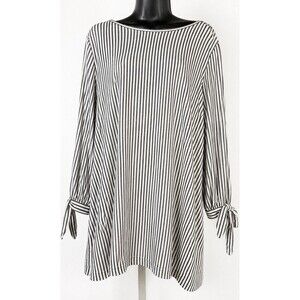 Max Studio Striped Blouse Black White 1X Tie Sleeve Boho Minimalist Tunic Top